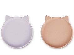 Liewood cat light lavender rose mix plate Olivia silicone (2-pack)